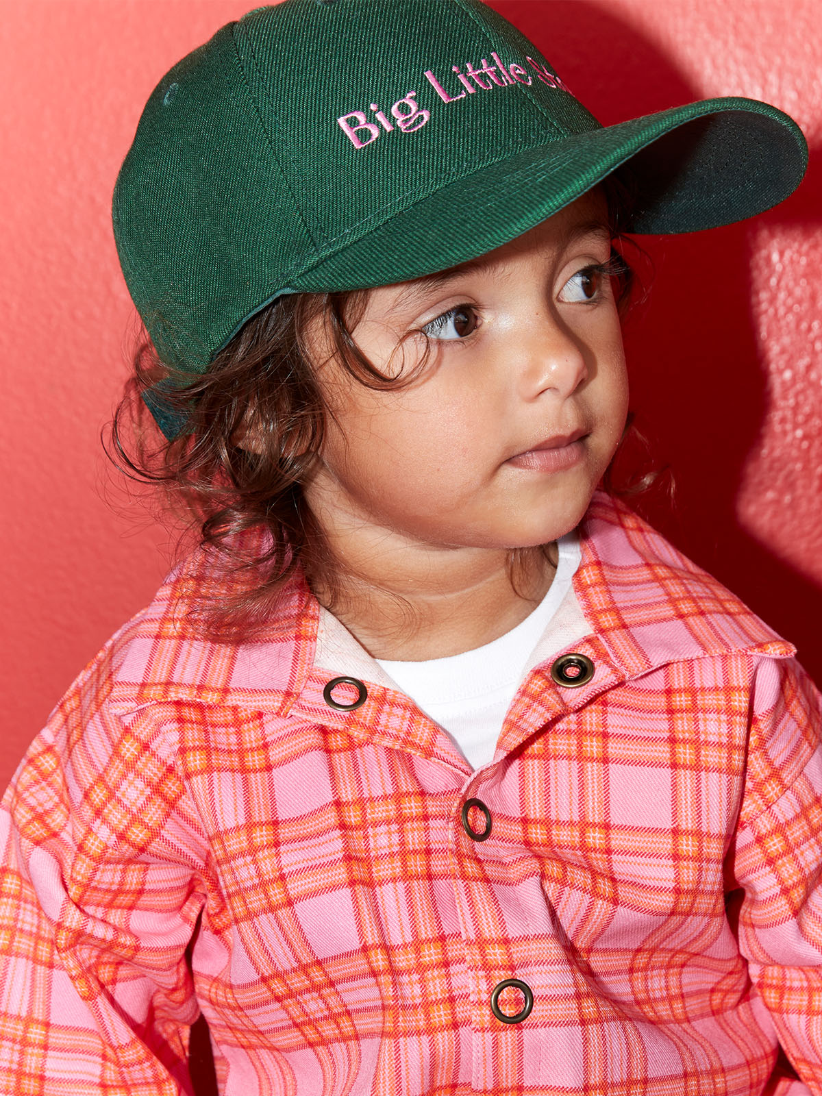 Kids' Green Cap with 'Big Little Store' Pink Embroidery