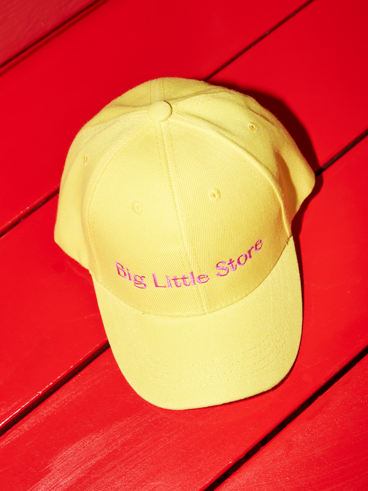 Kids' Yellow Cap with 'Big Little Store' Pink Embroidery