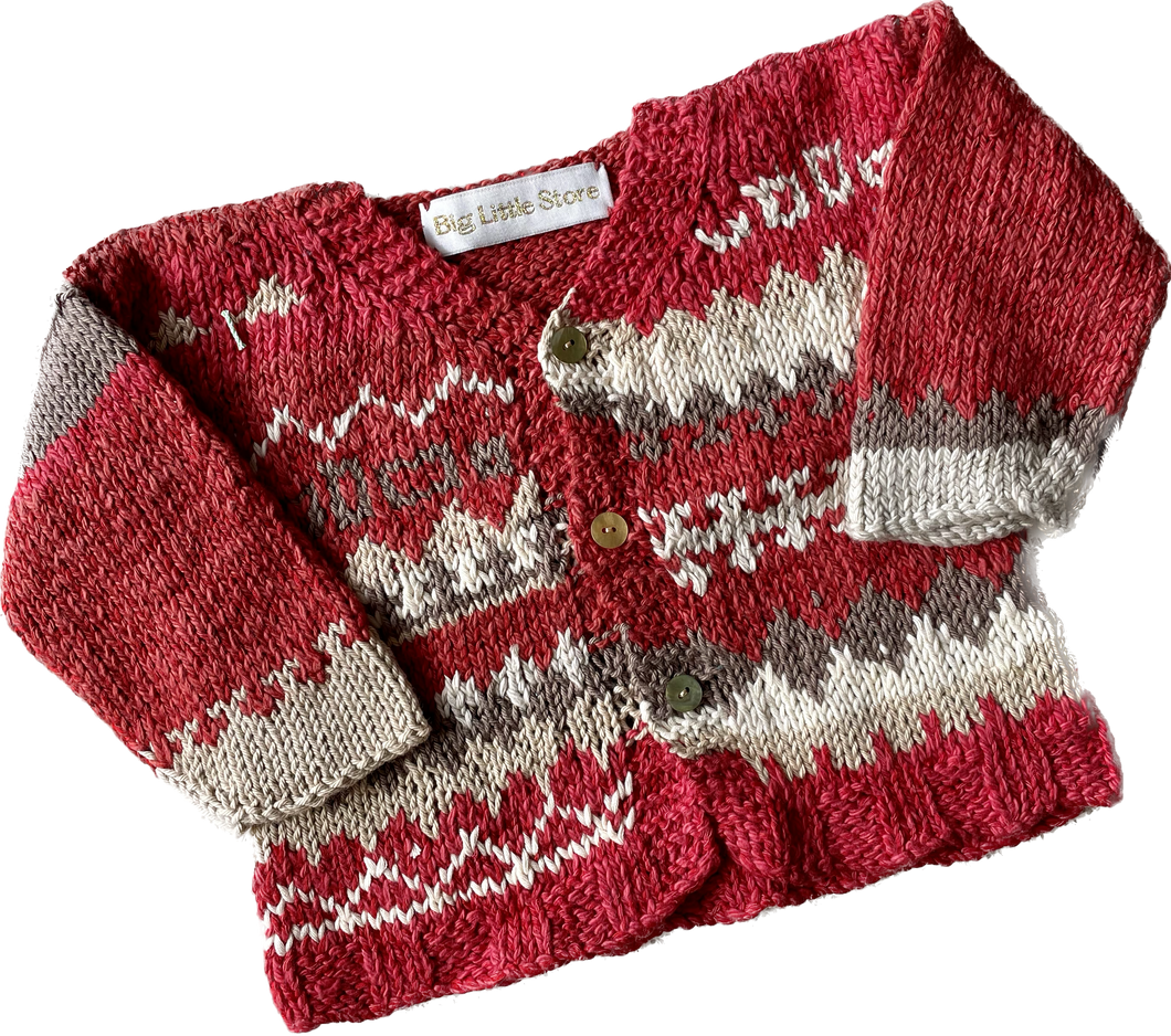 Red Wool Hand-knitted Cardigan | months 6-12