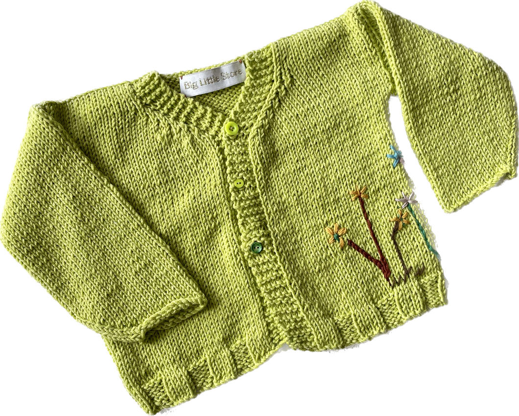 Green Wool Hand-knitted Cardigan | months 6-12