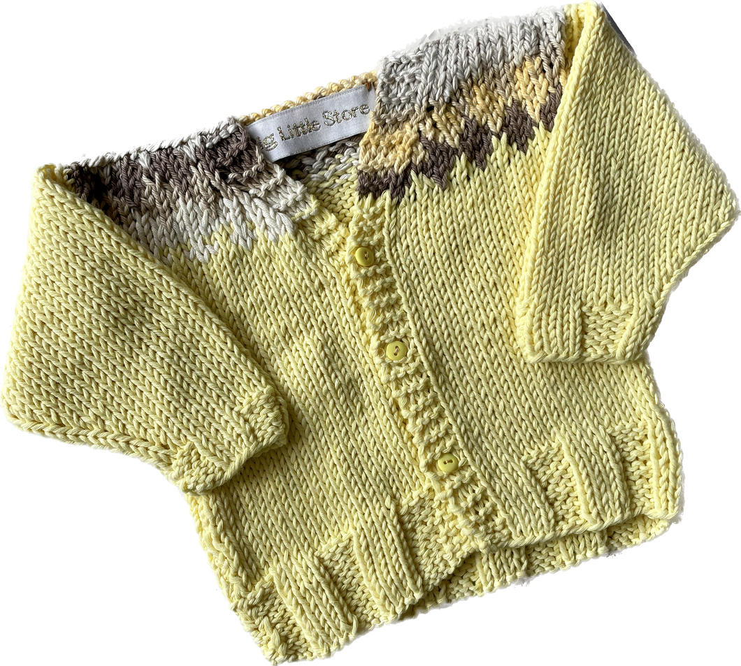 Lemon Love hand-knitted cardigan | months 0-3