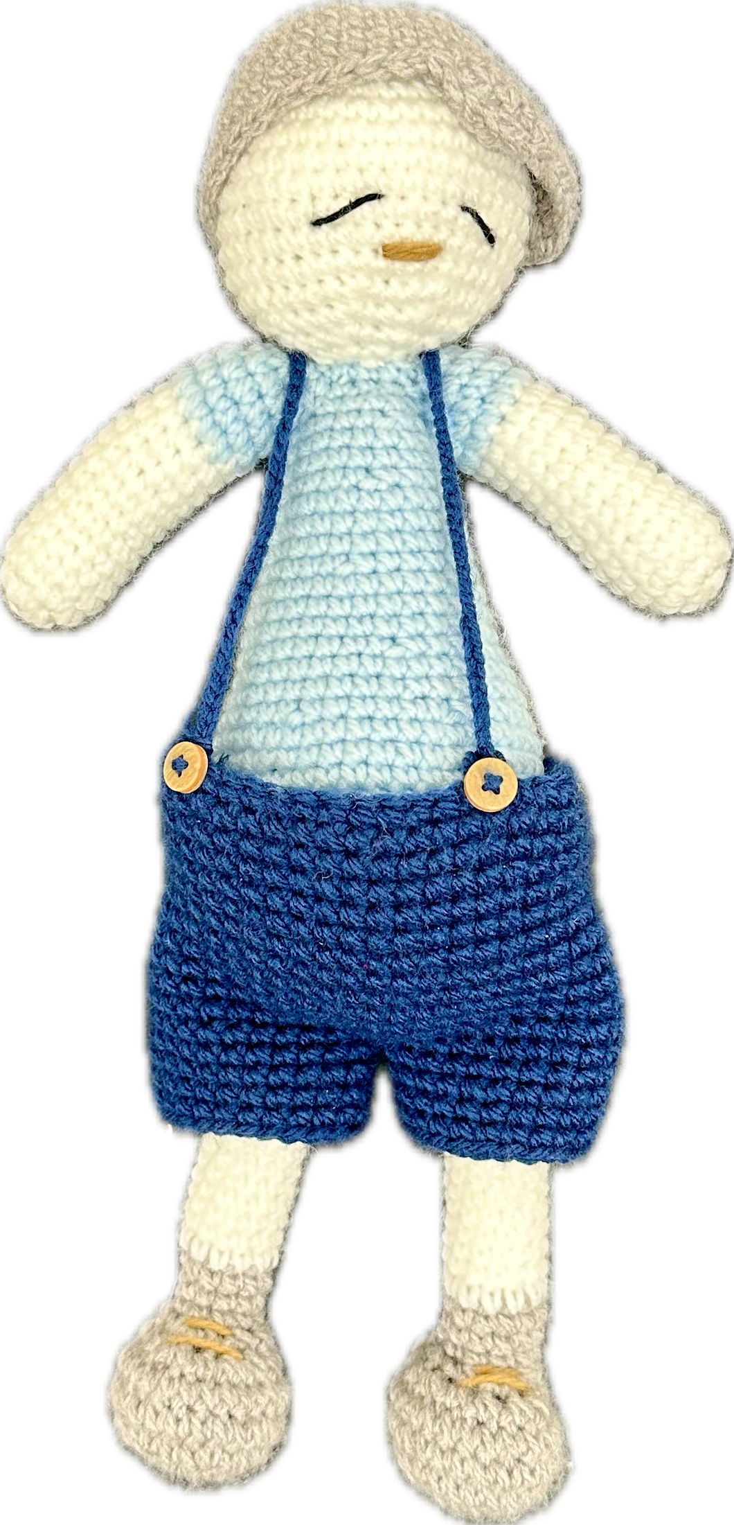 Knitted Little Man Toy in Blue Dungarees