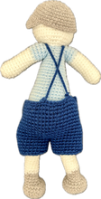 Load image into Gallery viewer, Knitted Little Man Toy in Blue Dungarees
