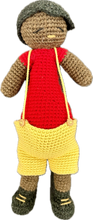 Load image into Gallery viewer, Knitted Little Man Toy in Yellow Dungarees
