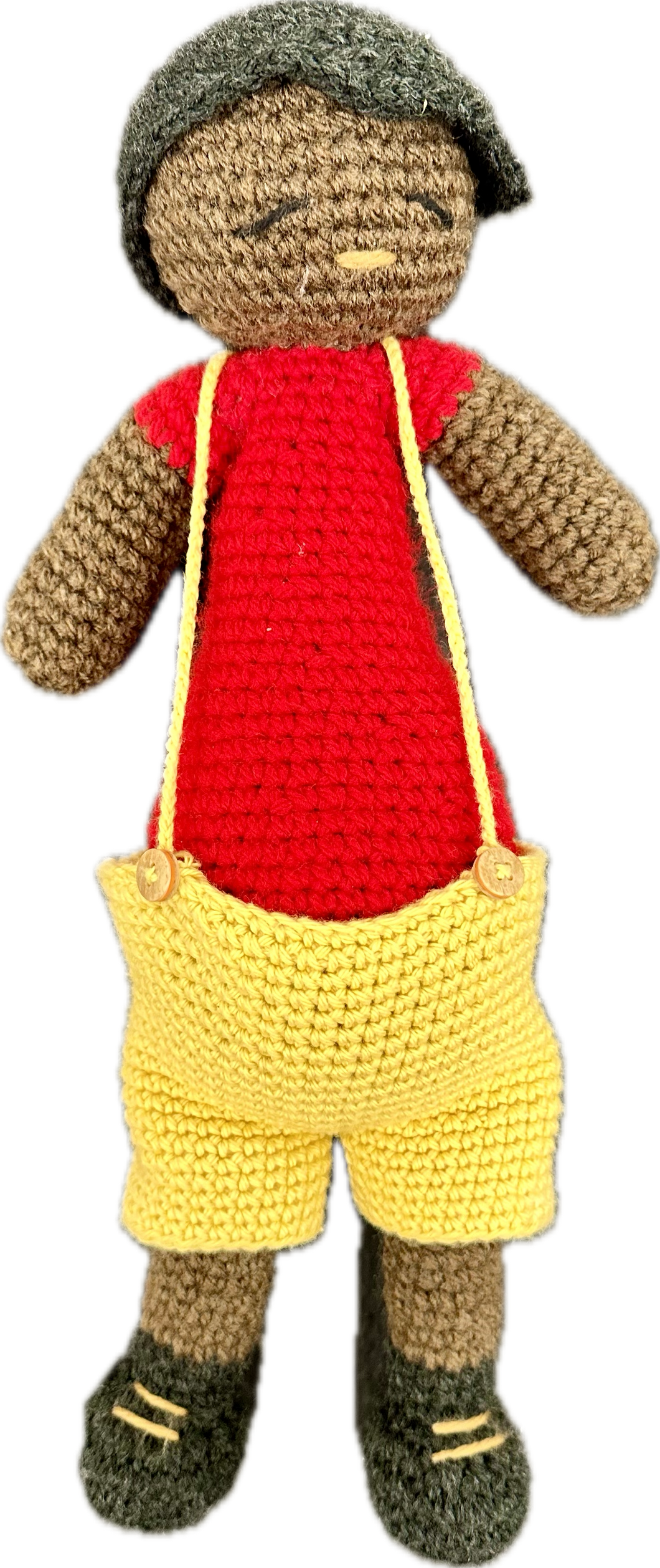 Knitted Little Man Toy in Yellow Dungarees