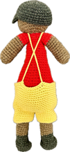 Load image into Gallery viewer, Knitted Little Man Toy in Yellow Dungarees
