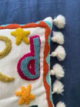 Load image into Gallery viewer, Tasseled little treasure name cushion (made to order)
