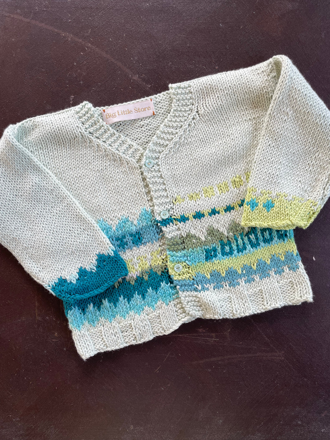 Pale Green Wool Hand-knitted Cardigan | months 6-12