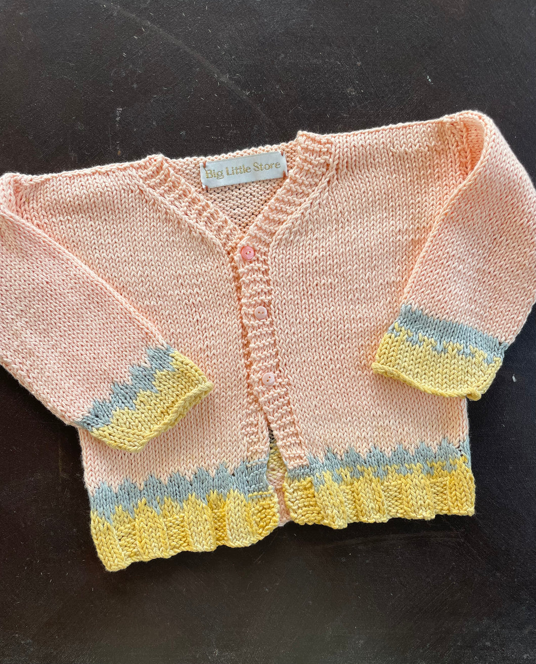 Pastel Pink Wool Hand-knitted Cardigan | months 6-12