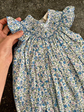 Load image into Gallery viewer, Hand-smocked blue &amp; pink floral romper | months 12-18
