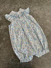 Load image into Gallery viewer, Hand-smocked blue &amp; pink floral romper | months 12-18
