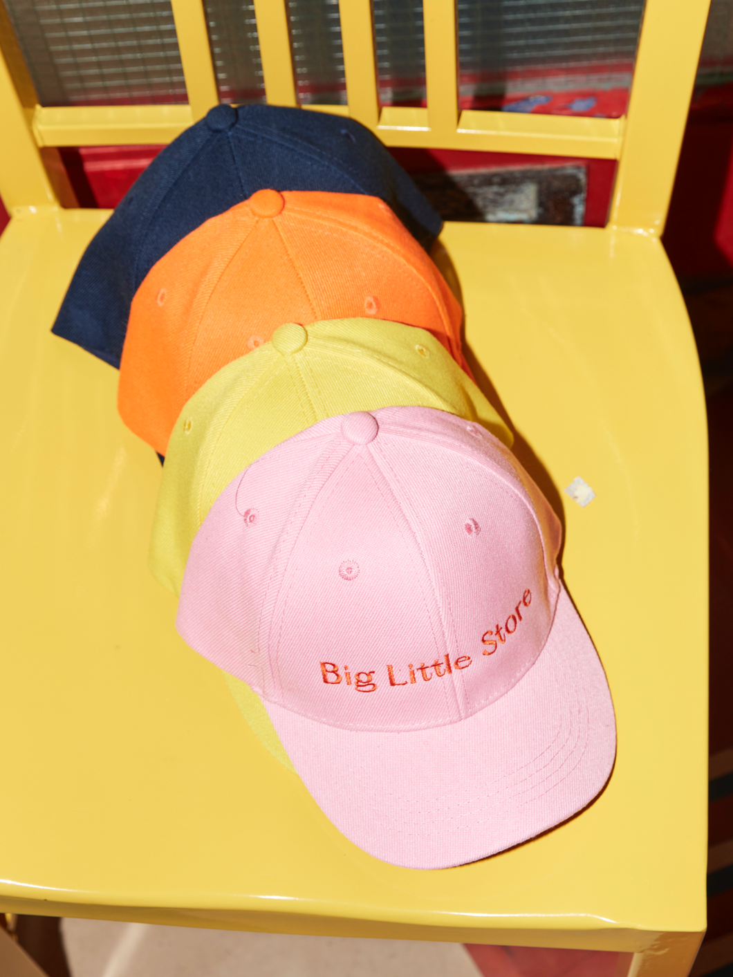 Kids Yellow Peak Hat with Pink Embroidery