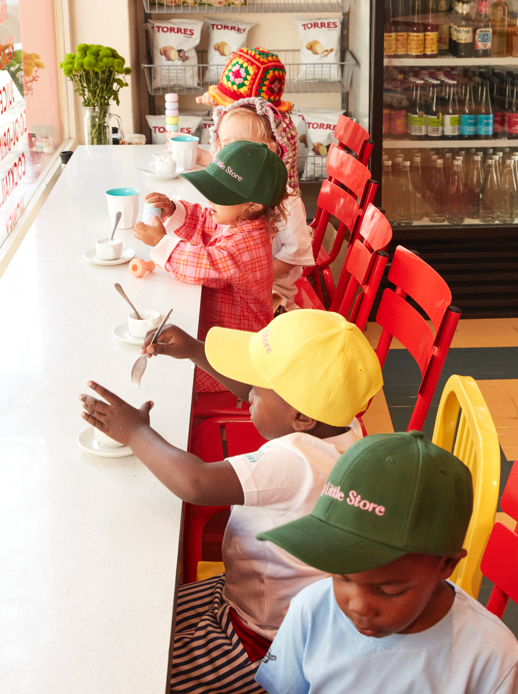 Kids Orange Peak Hat with Aqua Embroidery