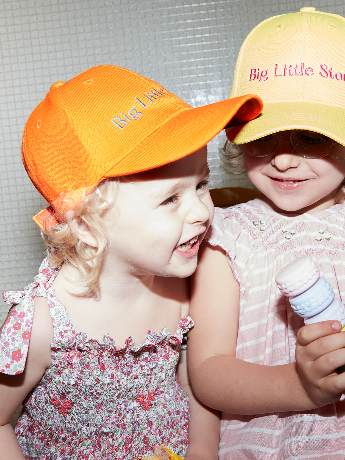 Kids' Orange Cap with 'Big Little Store' Aqua Embroidery