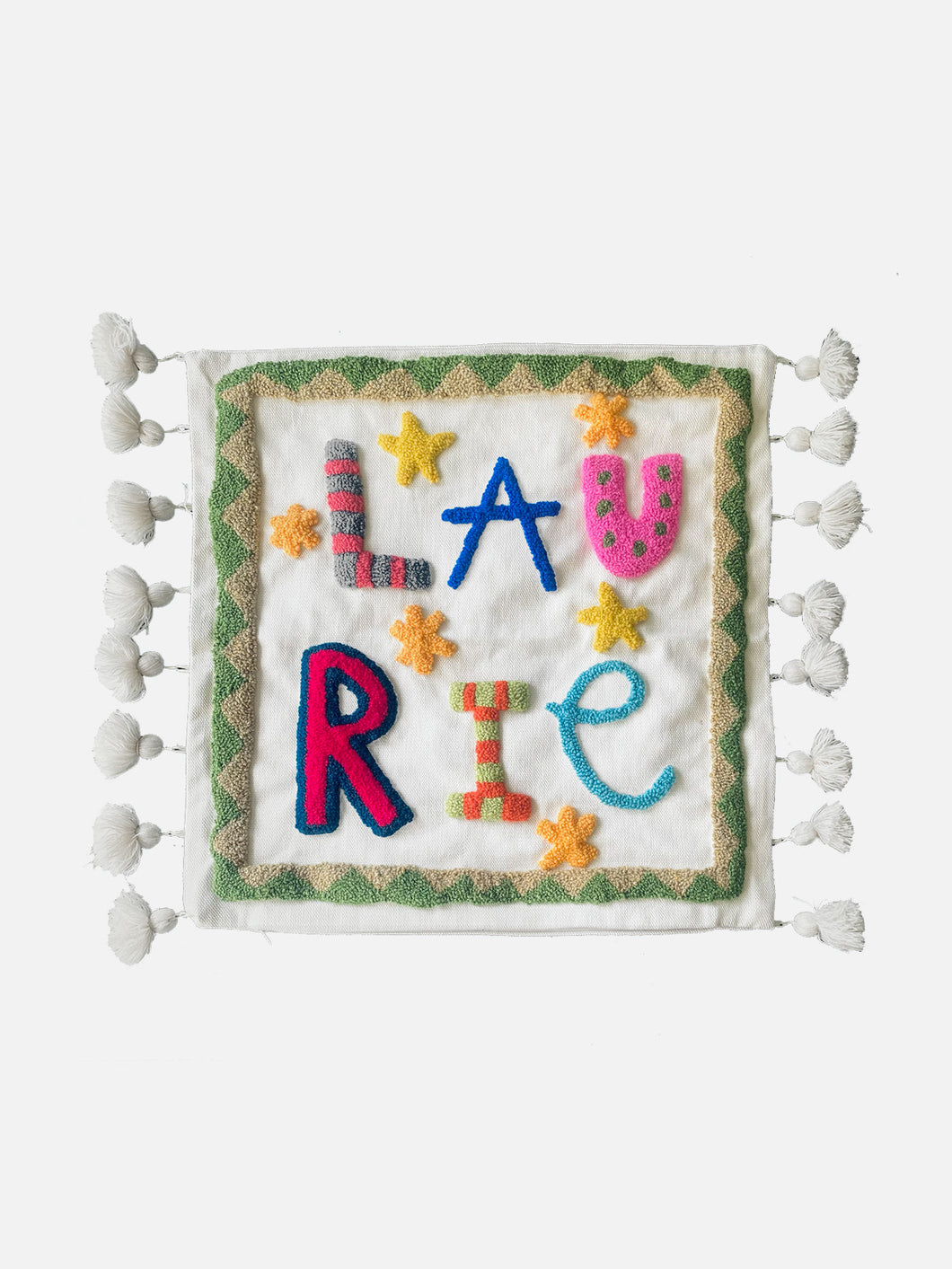 Punched Tasseled Name Cushion