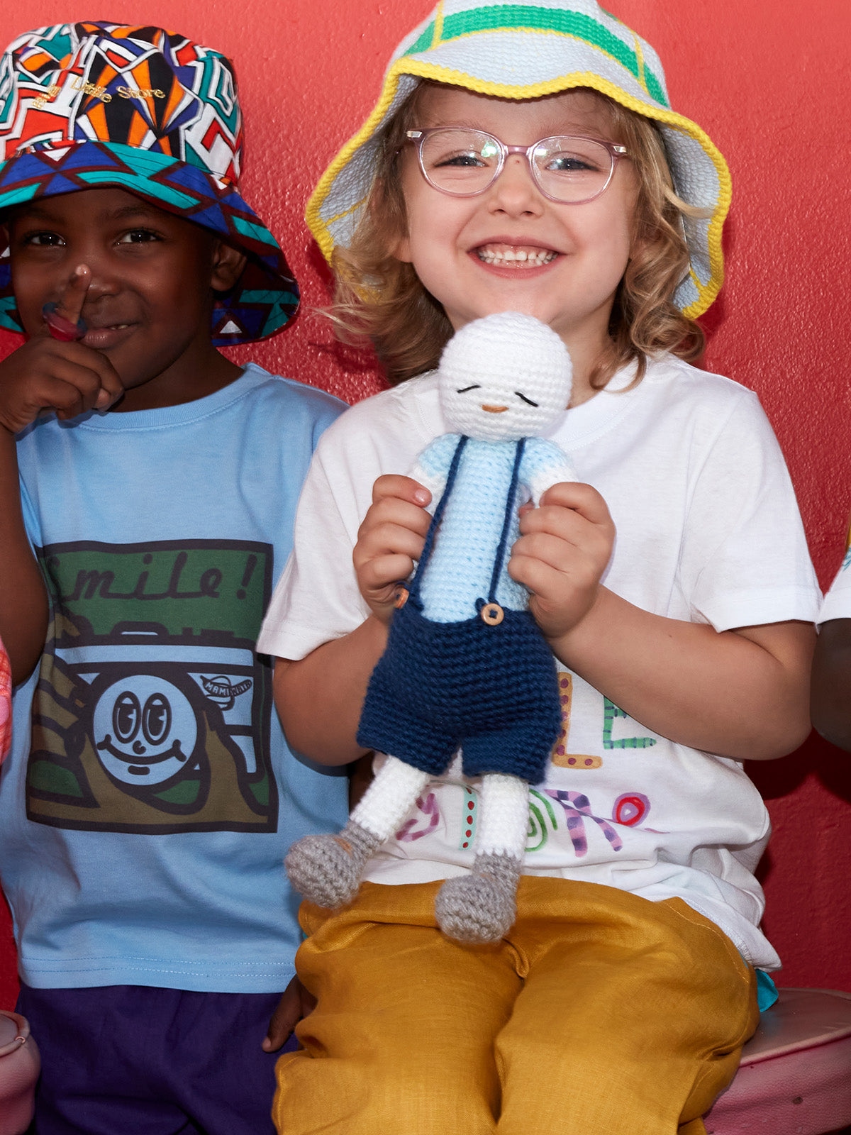 Knitted Little Man in Blue Dungarees Huggable