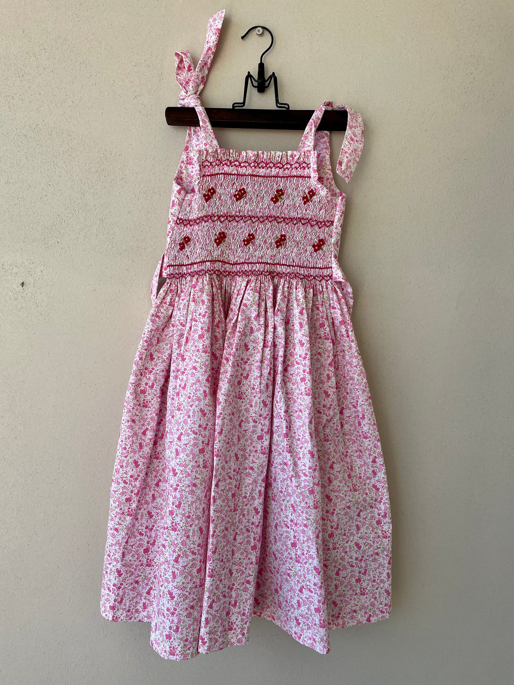 Pink Floral Hand-smocked summer dress #8 years
