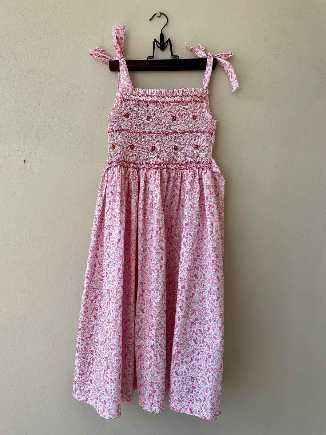 Pink Floral Hand-smocked summer dress | years 10-11