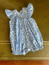 Load image into Gallery viewer, Hand-smocked blue floral romper | months 6-12
