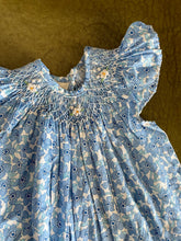Load image into Gallery viewer, Hand-smocked blue floral romper | months 6-12

