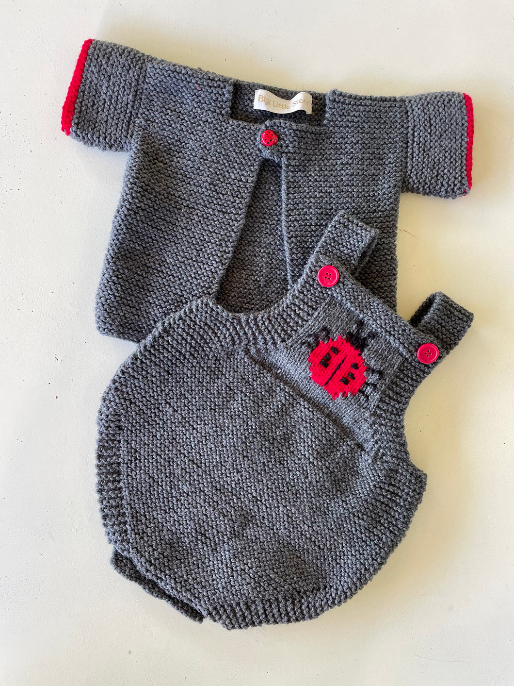 Ladybird Romper with Button Up Cardigan | months 6-18