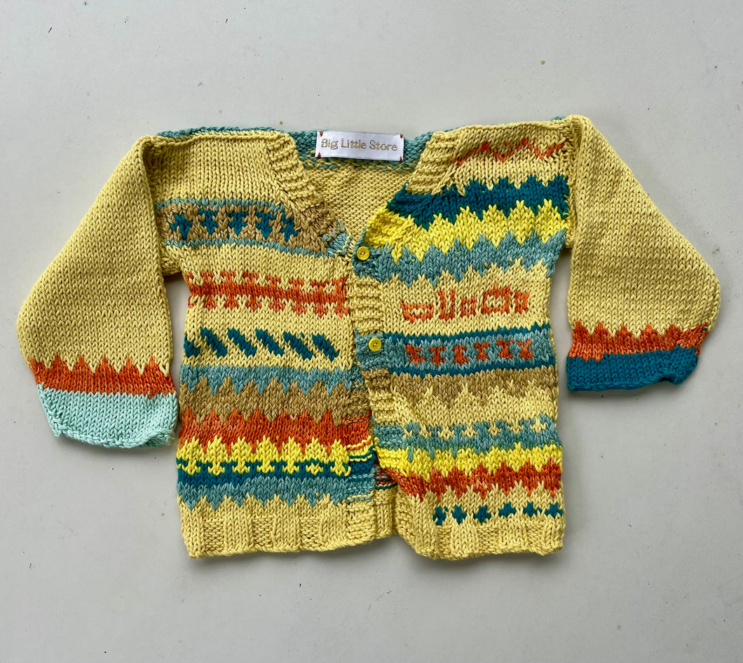 Vintage Yellow Hand-knitted Cardigan - 1-2 years