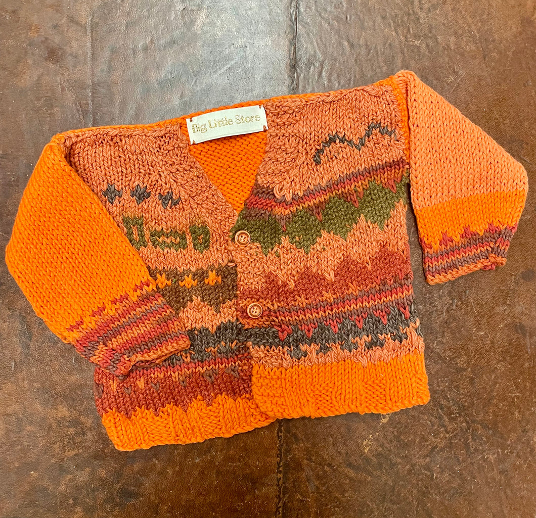Vintage Orange Hand-knitted Cardigan 3-6 months