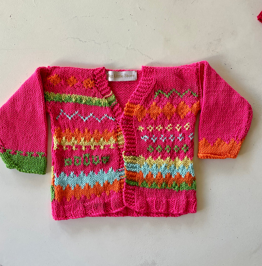 Power Pink Hand-knitted Cardigan - 1-2 years